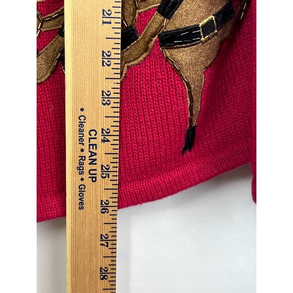 Tiara International Women's Large Red Christmas Reindeer Zip Front Cardigan - Picture 4 of 7